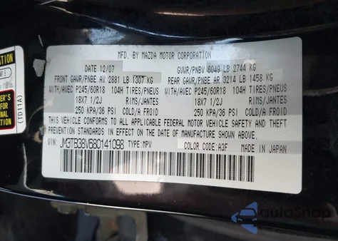 2008 Mazda Cx-9 z USA, uszkodzony, nr VIN JM3TB38V680141098